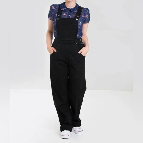 NWT Hell Bunny Elly May Overalls Dungaree Black - 4XL Stretch Adjustable Denim - Picture 1 of 12
